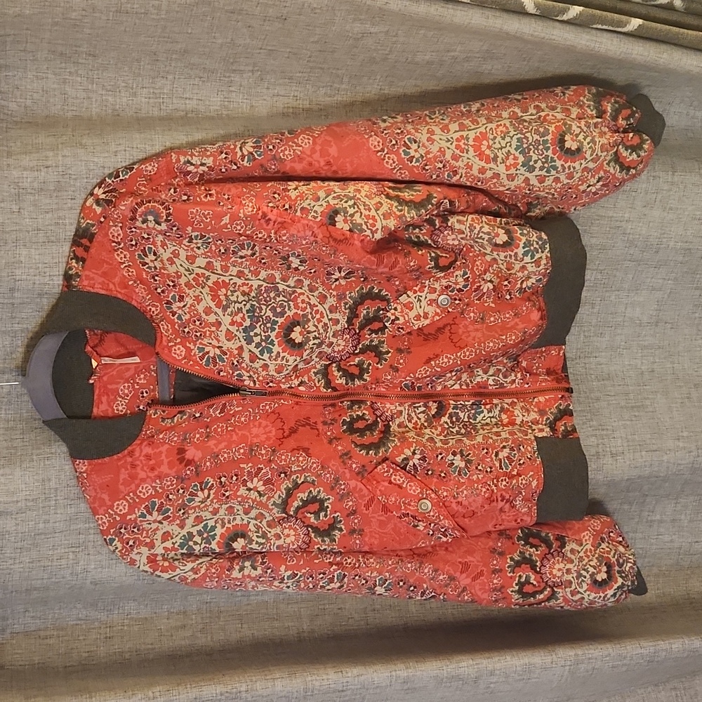 Free People Pink Paisley Floral Bomber Jacket 🌸